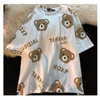 Summer Full Print Cartoon Bear Kawaii Short-Sleeved  T-Shirt Loose Harajuku Casual nowadaysfashion