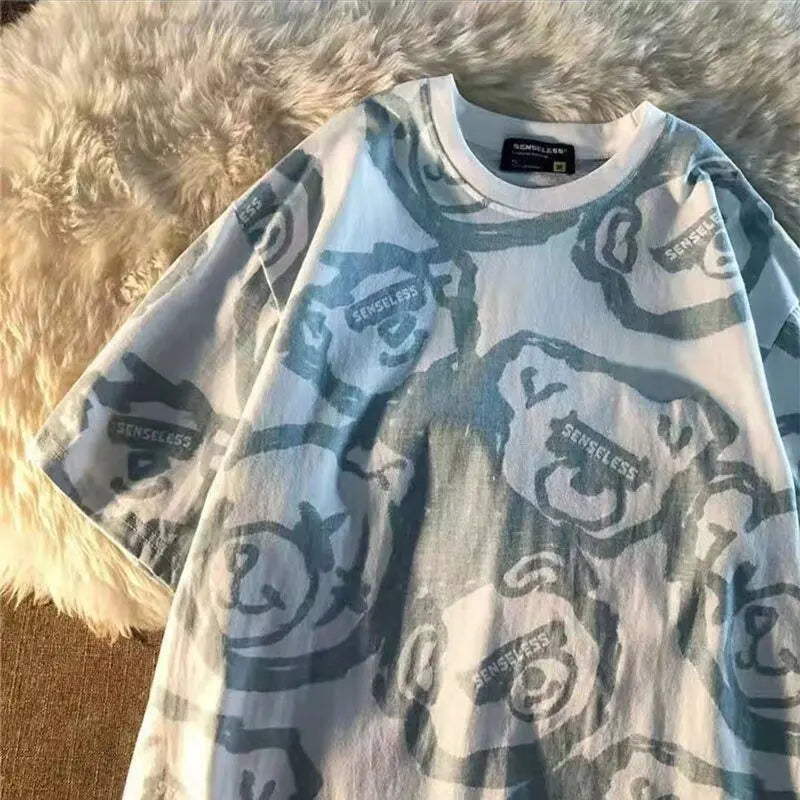 Summer Full Print Cartoon Bear Kawaii Short-Sleeved  T-Shirt Loose Harajuku Casual nowadaysfashion