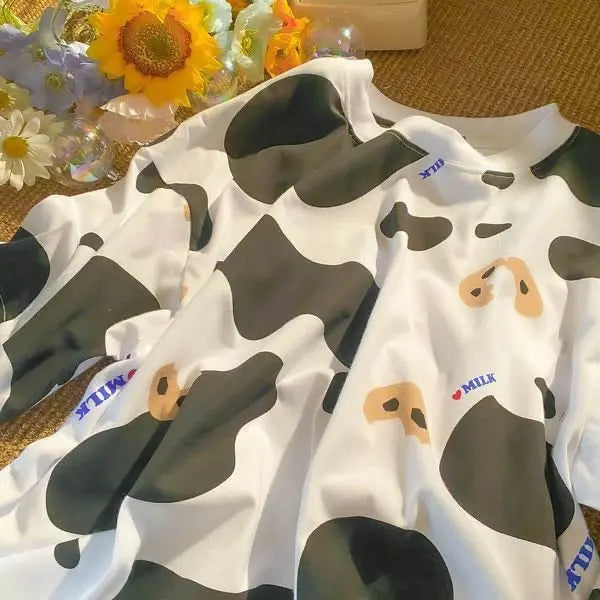Summer Full Print Cartoon Bear Kawaii Short-Sleeved T-Shirt Loose Harajuku Casual - Blade & Thread