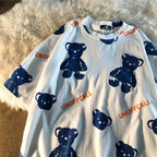 Summer Full Print Cartoon Bear Kawaii Short-Sleeved  T-Shirt Loose Harajuku Casual nowadaysfashion
