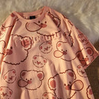 Summer Full Print Cartoon Bear Kawaii Short-Sleeved  T-Shirt Loose Harajuku Casual nowadaysfashion
