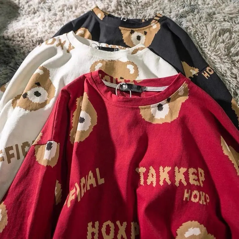 Summer Full Print Cartoon Bear Kawaii Short-Sleeved T-Shirt Loose Harajuku Casual - Blade & Thread