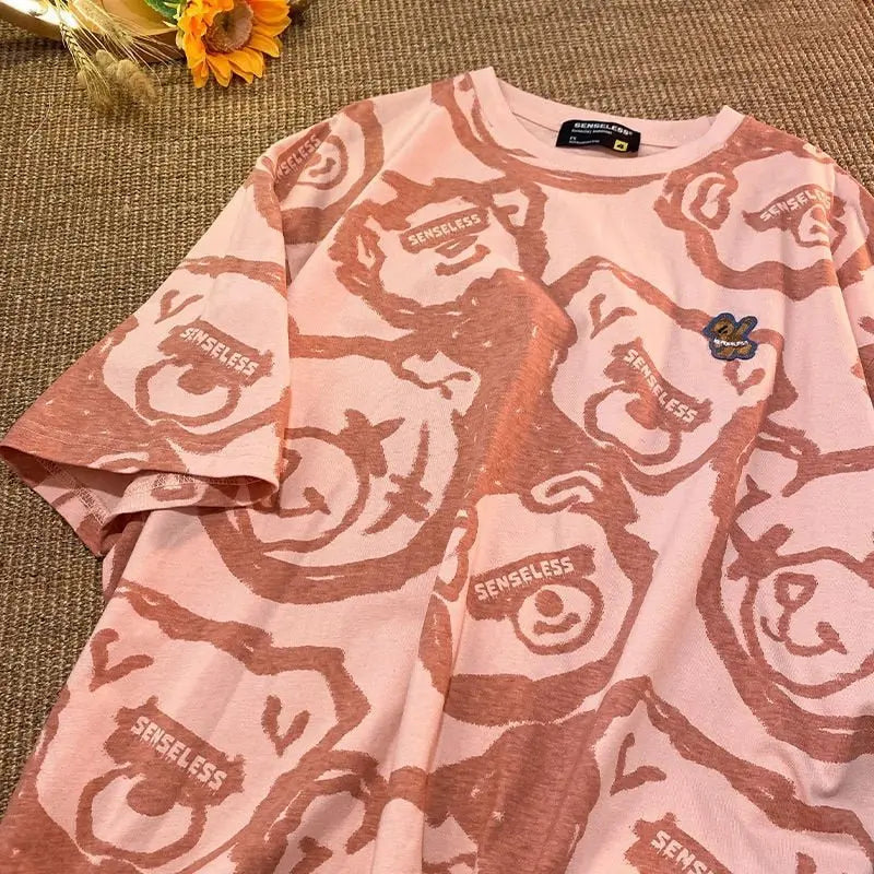 Summer Full Print Cartoon Bear Kawaii Short-Sleeved  T-Shirt Loose Harajuku Casual nowadaysfashion