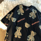 Summer Full Print Cartoon Bear Kawaii Short-Sleeved  T-Shirt Loose Harajuku Casual nowadaysfashion