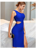 Summer Hollow Out Bandage Dress For Women Sexy Sleeveless Diamonds Evening nowadaysfashion