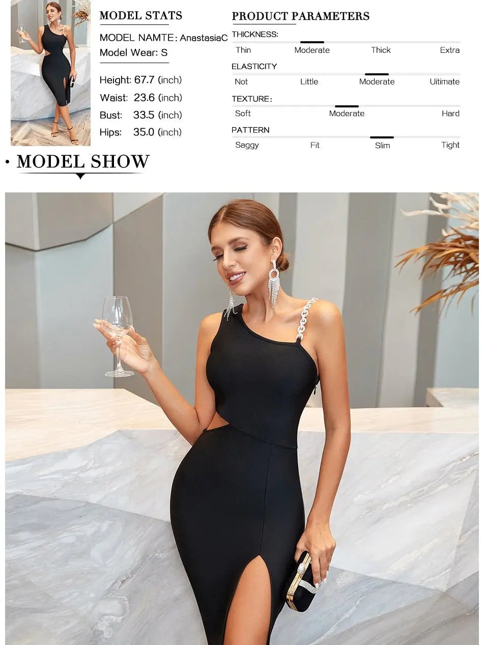 Summer Hollow Out Bandage Dress For Women Sexy Sleeveless Diamonds Evening - Blade & Thread