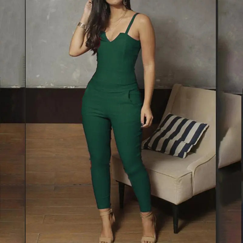 Summer jumpsuit Ladies Sling sleeveless Black Sexy Jumpsuit V-neck Cloth nowadaysfashion