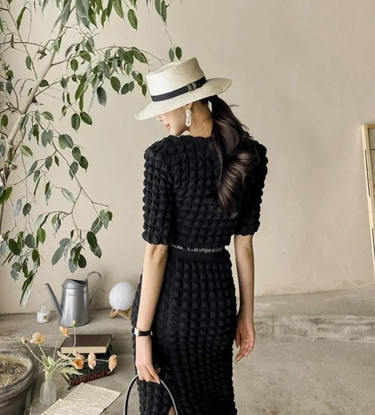 Summer Ladies 2 Pieces Skirt Set Short Sleeve Single-breasted Tops & High Waist nowadaysfashion