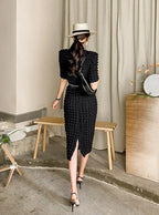 Summer Ladies 2 Pieces Skirt Set Short Sleeve Single-breasted Tops & High Waist nowadaysfashion
