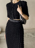 Summer Ladies 2 Pieces Skirt Set Short Sleeve Single-breasted Tops & High Waist nowadaysfashion