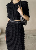 Summer Ladies 2 Pieces Skirt Set Short Sleeve Single-breasted Tops & High Waist nowadaysfashion