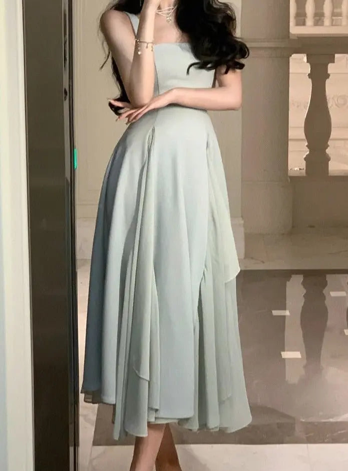 Summer Ladies Vestidos Spaghetti Strap Slim Waist Mesh Patchwork Women Dress nowadaysfashion