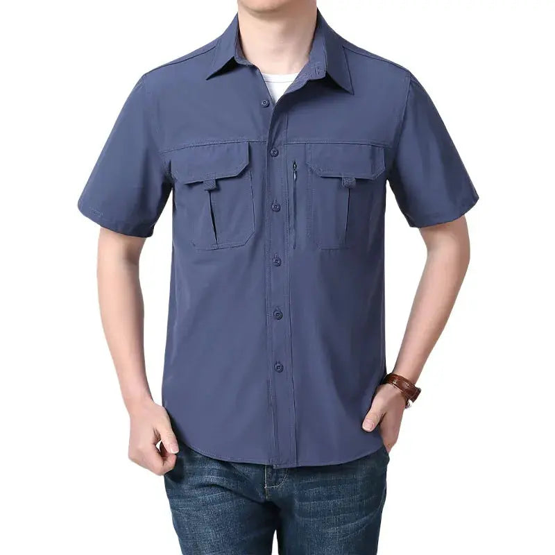Summer Men Short Sleeve Shirt Men Breathable Tactical Work Shirt Tops Outdoor Casual Quick Dry Multi-pocket Camping Cargo Shirts Men Cloth Factory Store