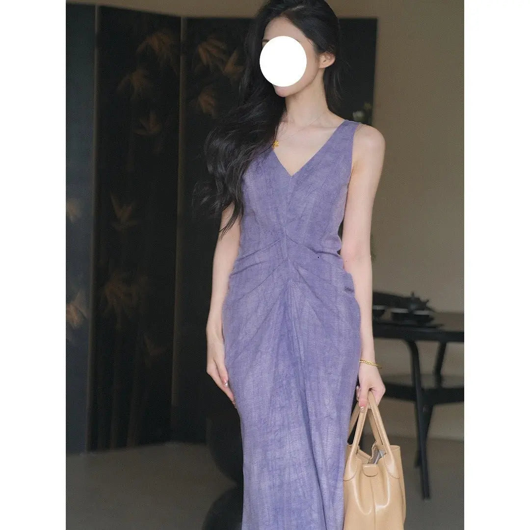 Summer New Chinese Style High-end Linen Sleeveless Dress - Blade & Thread