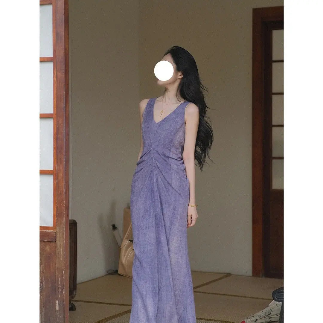 Summer New Chinese Style High-end Linen Sleeveless Dress nowadaysfashion