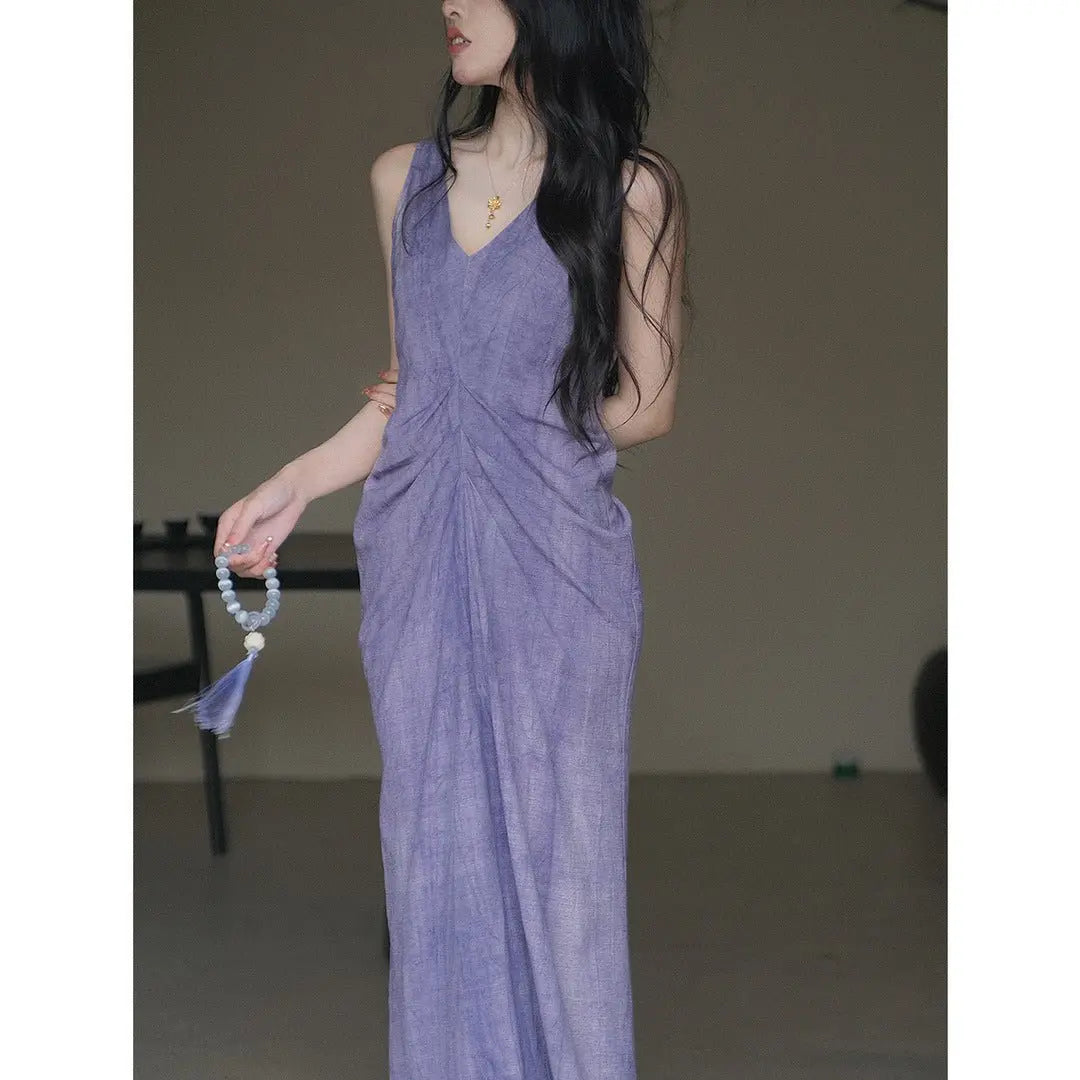 Summer New Chinese Style High-end Linen Sleeveless Dress - Blade & Thread