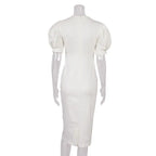 Summer Puff Short Sleeve Dress O-neck Office Lady Solid Color A-line Dress nowadaysfashion