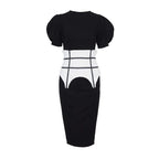 Summer Puff Short Sleeve Dress O-neck Office Lady Solid Color A-line Dress nowadaysfashion
