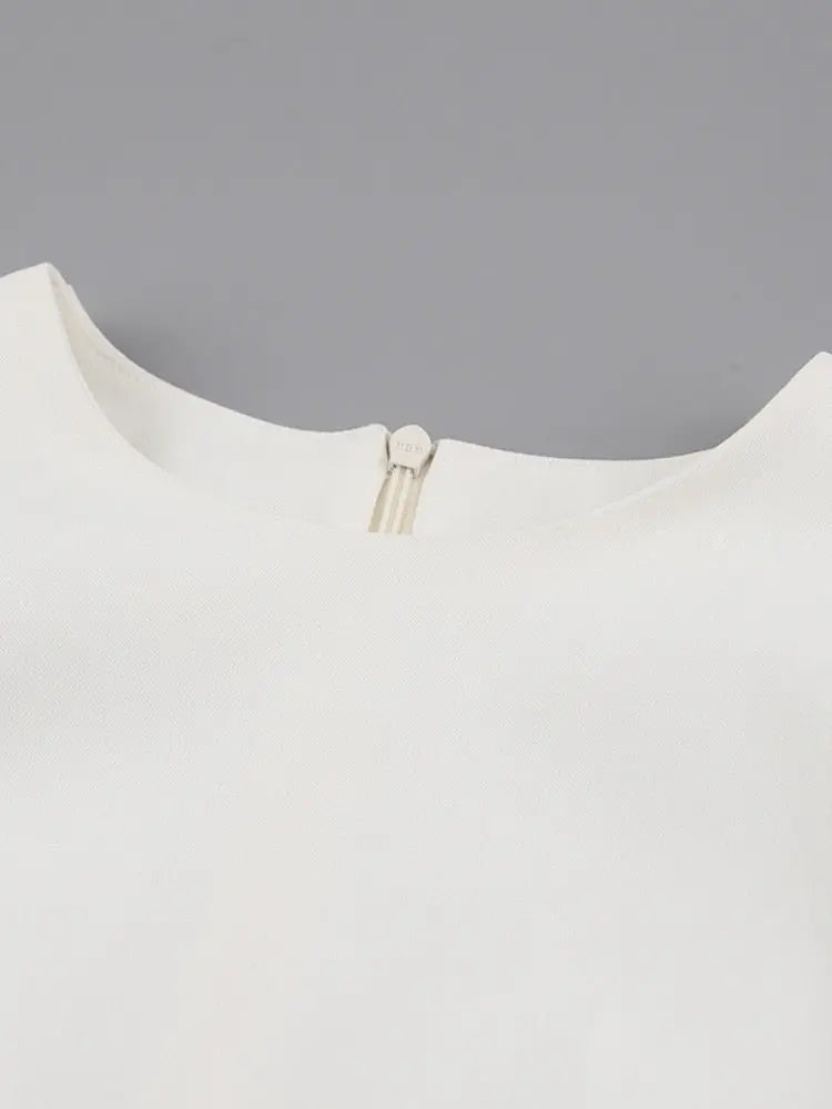 Summer Puff Short Sleeve Dress O-neck Office Lady Solid Color A-line Dress - Blade & Thread
