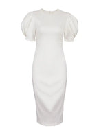 Summer Puff Short Sleeve Dress O-neck Office Lady Solid Color A-line Dress nowadaysfashion