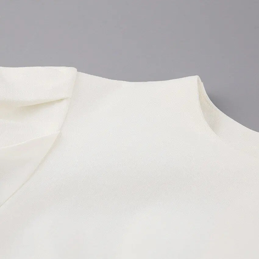 Summer Puff Short Sleeve Dress O-neck Office Lady Solid Color A-line Dress - Blade & Thread