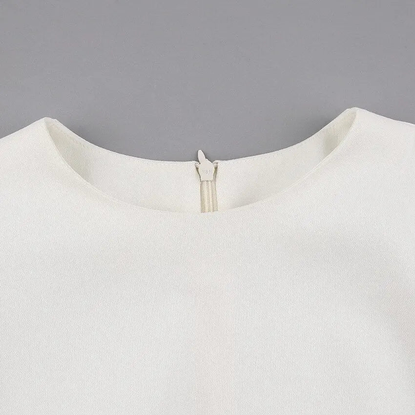 Summer Puff Short Sleeve Dress O-neck Office Lady Solid Color A-line Dress - Blade & Thread