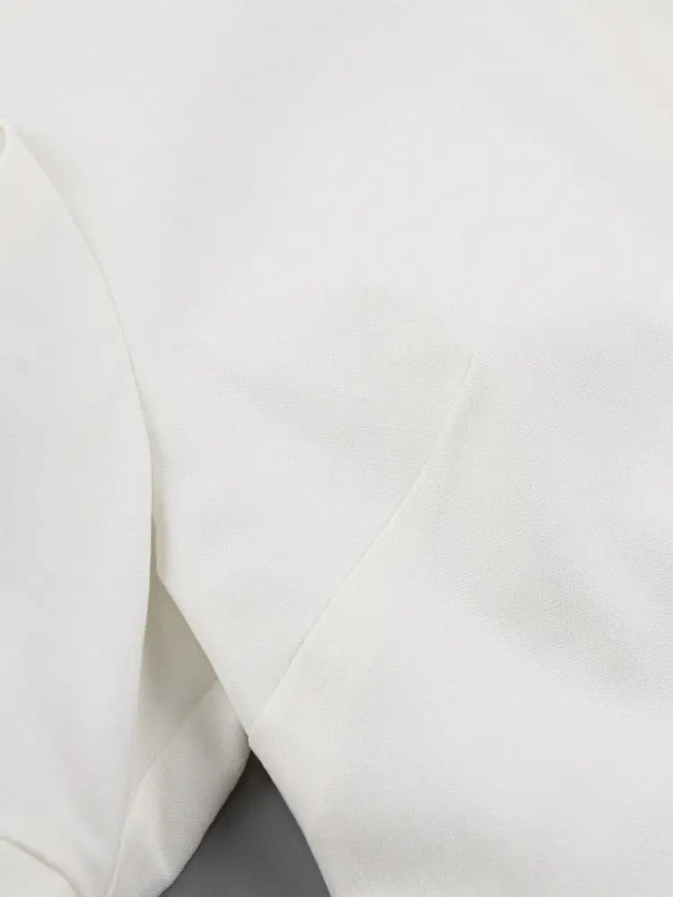 Summer Puff Short Sleeve Dress O-neck Office Lady Solid Color A-line Dress - Blade & Thread