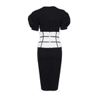 Summer Puff Short Sleeve Dress O-neck Office Lady Solid Color A-line Dress nowadaysfashion