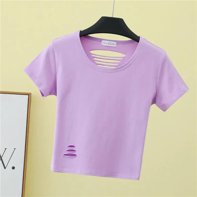 Summer ripped tight backless high waist T-shirt - Blade & Thread