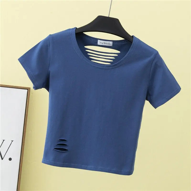 Summer ripped tight backless high waist T-shirt - Blade & Thread