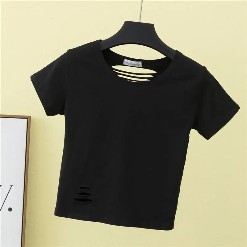 Summer ripped tight backless high waist T-shirt - Blade & Thread