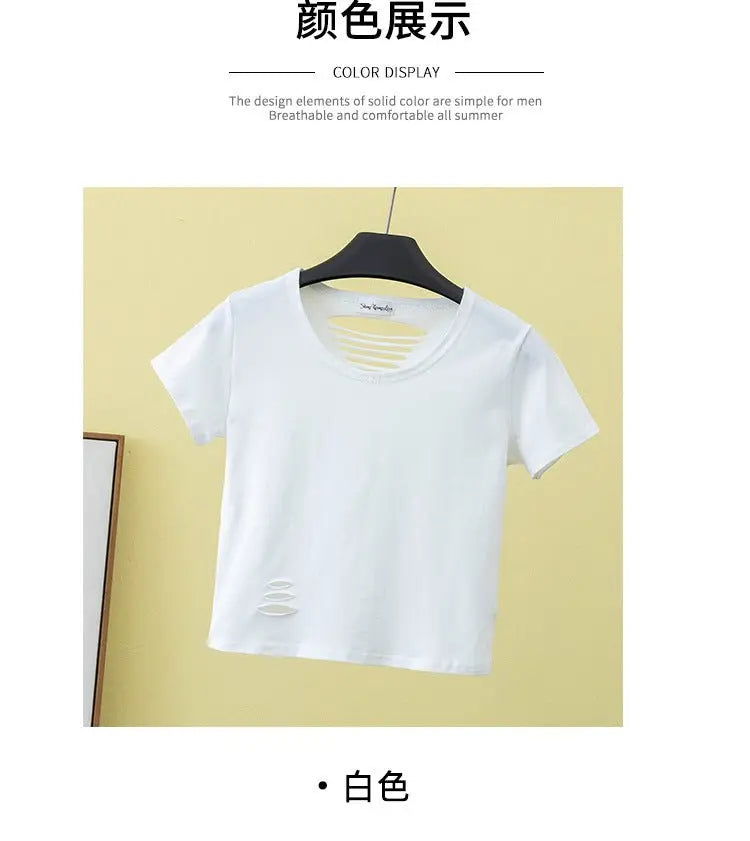 Summer ripped tight backless high waist T-shirt - Blade & Thread