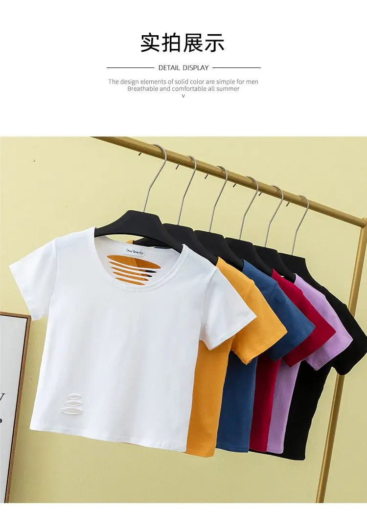 Summer ripped tight backless high waist T-shirt - Blade & Thread