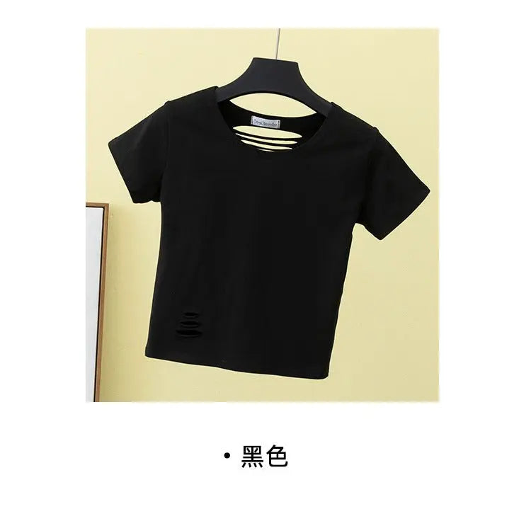 Summer ripped tight backless high waist T-shirt - Blade & Thread