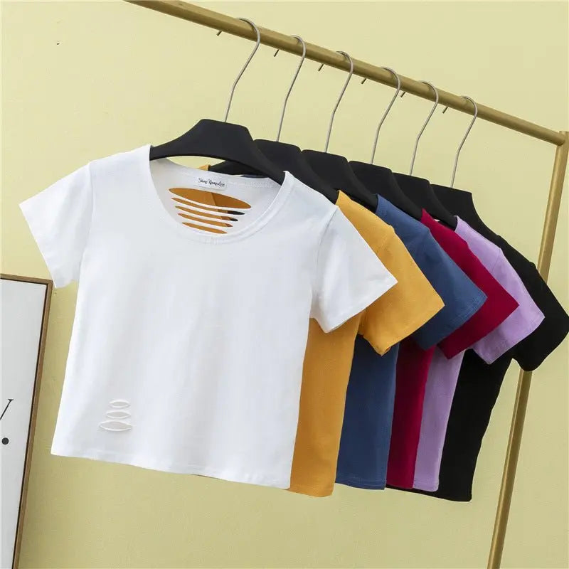 Summer ripped tight backless high waist T-shirt - Blade & Thread