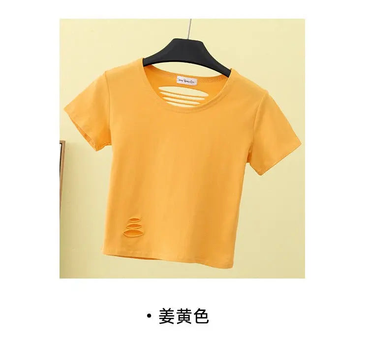 Summer ripped tight backless high waist T-shirt - Blade & Thread