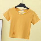 Summer ripped tight backless high waist T-shirt nowadaysfashion