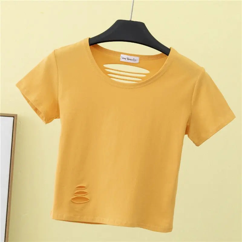 Summer ripped tight backless high waist T-shirt nowadaysfashion