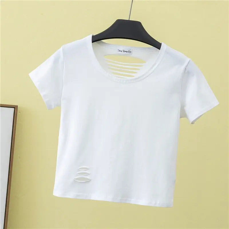 Summer ripped tight backless high waist T-shirt - Blade & Thread