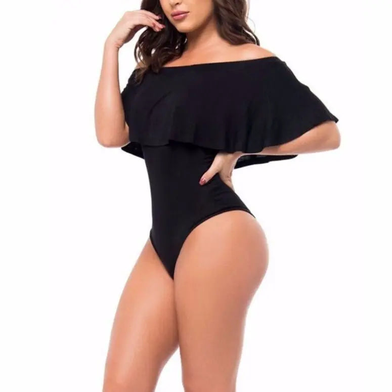 Summer Ruffles Off Shoulder Bodysuit Women Combinaison Femme Backless Sexy Jumpsuit nowadaysfashion