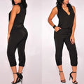 Summer Sexy V Neck Jumpsuit Long Pants Solid Rompers Women's Sleeveless One Piece Bodysuit nowadaysfashion