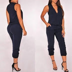 Summer Sexy V Neck Jumpsuit Long Pants Solid Rompers Women's Sleeveless One Piece Bodysuit nowadaysfashion