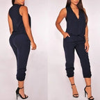 Summer Sexy V Neck Jumpsuit Long Pants Solid Rompers Women's Sleeveless One Piece Bodysuit nowadaysfashion