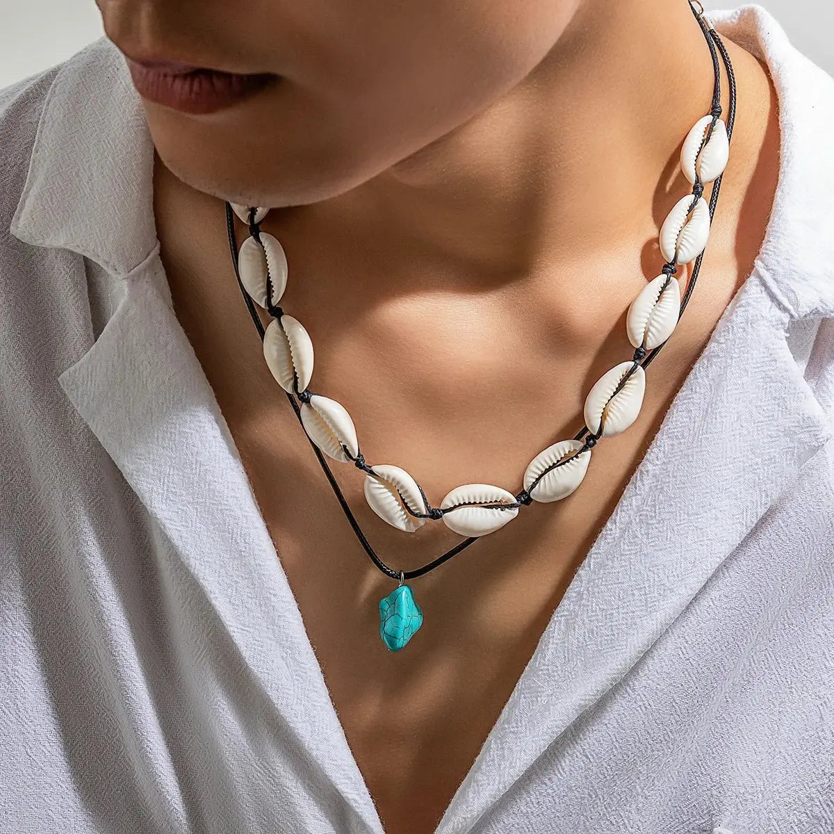 Summer Shell Choker With Stone Pendant Necklace - Blade & Thread