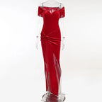 Summer Short Sleeve High Split Formal Evening Dress Women Solid Bodycon Long Dresses nowadaysfashion
