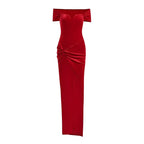 Summer Short Sleeve High Split Formal Evening Dress Women Solid Bodycon Long Dresses nowadaysfashion
