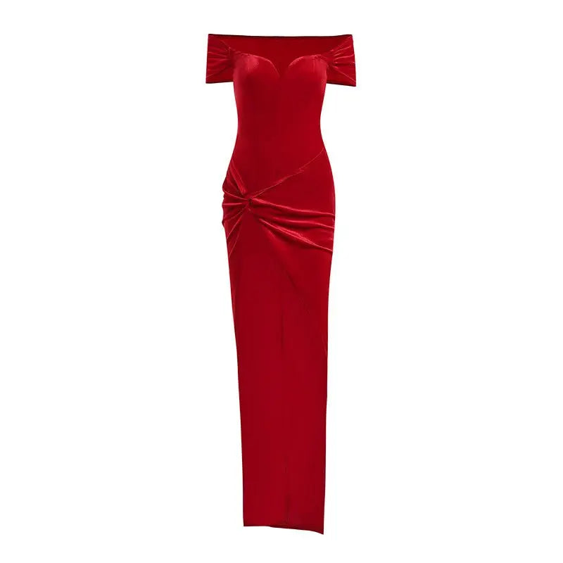 Summer Short Sleeve High Split Formal Evening Dress Women Solid Bodycon Long Dresses nowadaysfashion