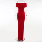 Summer Short Sleeve High Split Formal Evening Dress Women Solid Bodycon Long Dresses nowadaysfashion