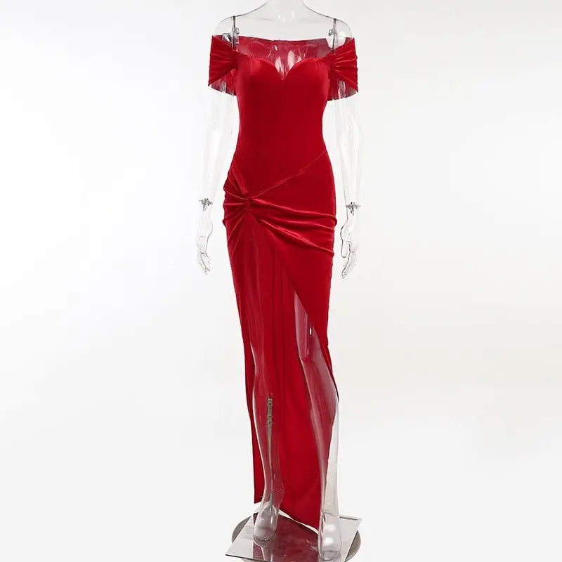 Summer Short Sleeve High Split Formal Evening Dress Women Solid Bodycon Long Dresses - Blade & Thread
