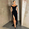 Summer Short Sleeve High Split Formal Evening Dress Women Solid Bodycon Long Dresses nowadaysfashion